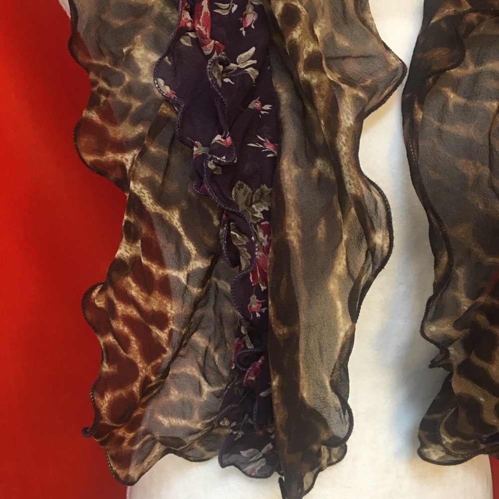 Lauren Ralph Lauren silk dual print scarf purple leopard - Picture 3 of 5